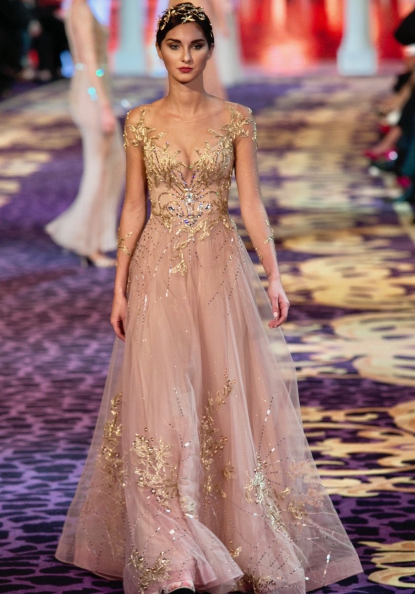 Emmanuel Haute Couture | Beaded Metallic Gold Tulle Gown | Designer ...