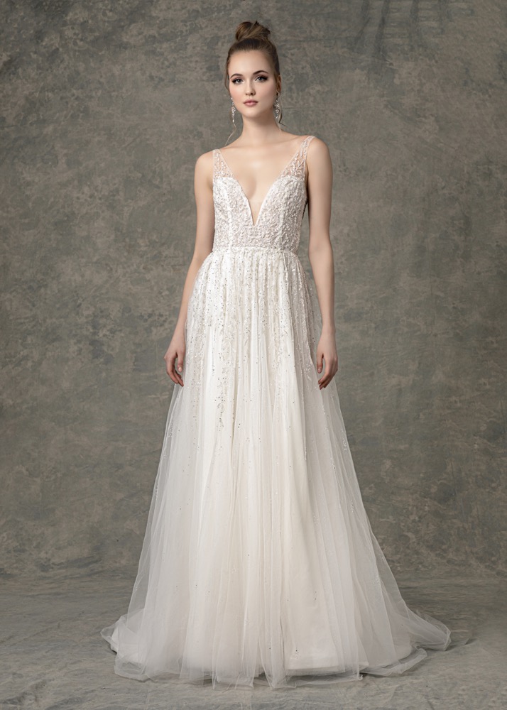 Enaura | MEADOW Beaded Flowing Tulle Wedding Dress | Designer Bridal Room