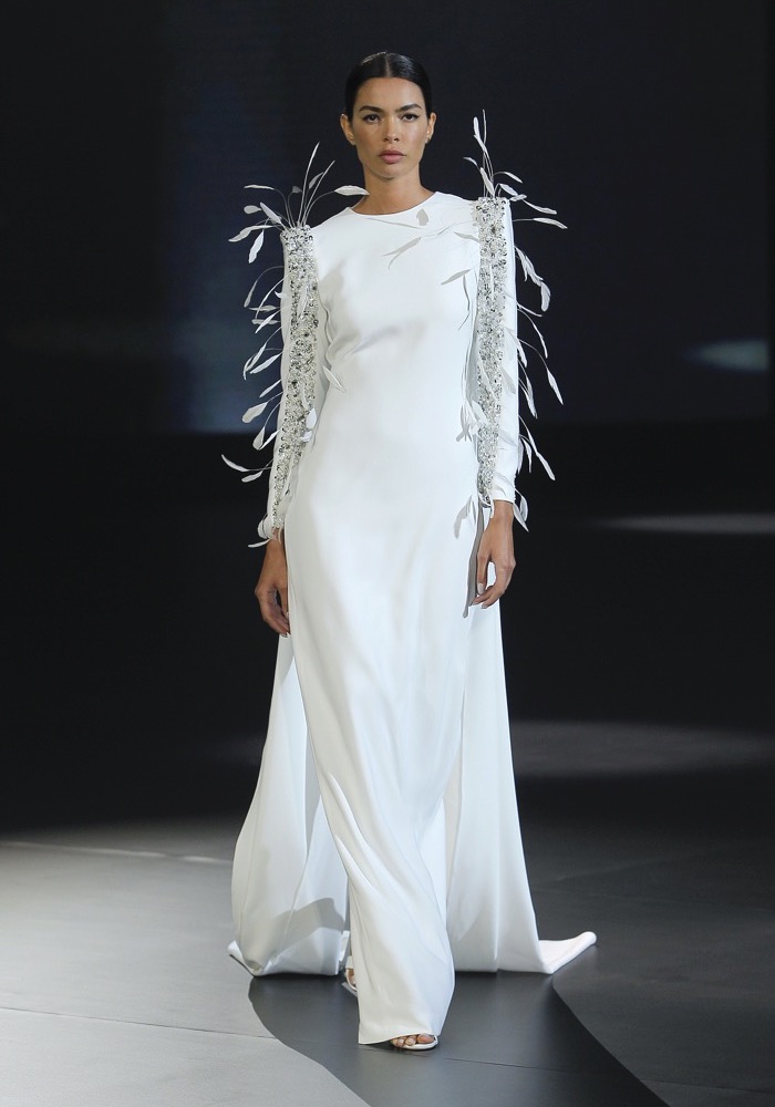 Isabel Sanchis Caravate Beaded Long Sleeves White Gown HK | Designer ...