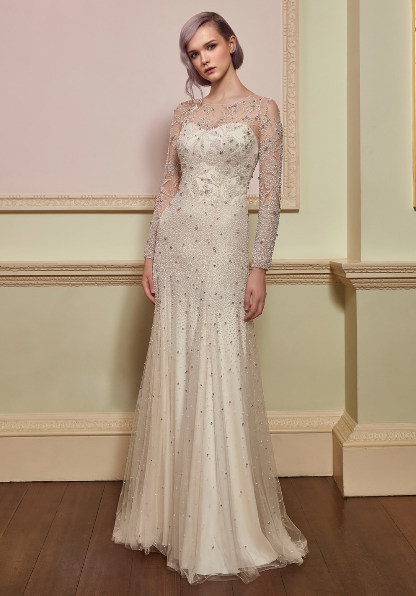 Jenny Packham Desire Beaded Illusion Long Sleeves