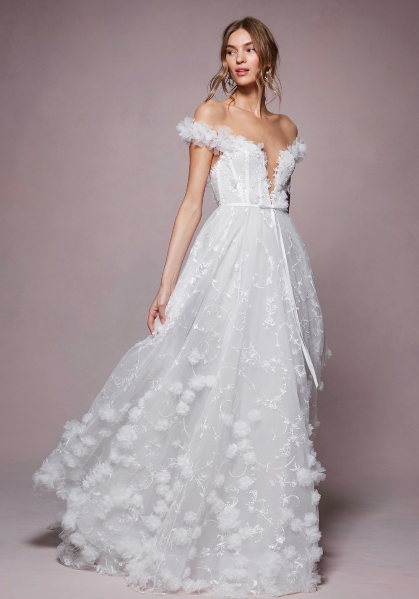 Shoulder Floral Tulle Wedding Dress ...