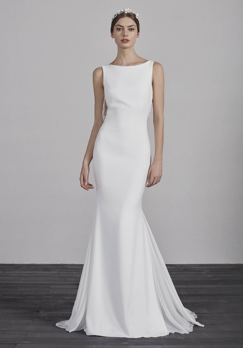 Pronovias | Eol Elegant Crepe Wedding Dress with Beaded Back | Designer ...