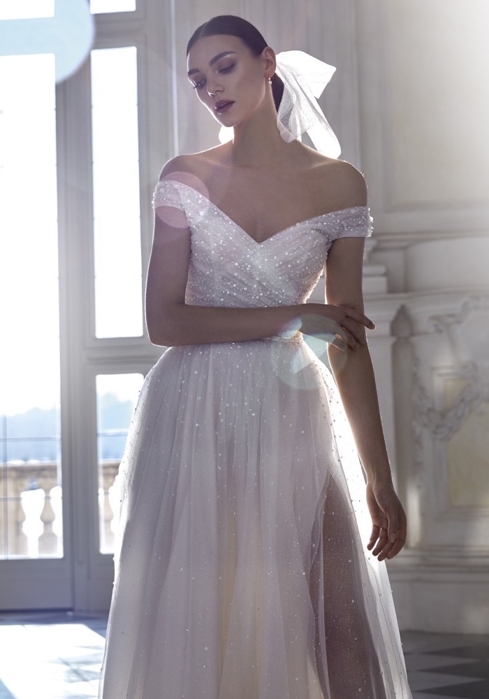 Divinity Bridal OCTAVIA Draped Pearl Beaded Corset Couture Wedding Dre