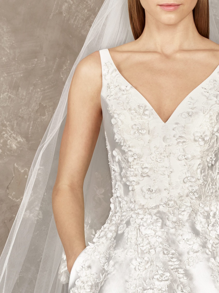 Pronovias Privee Yoster Beaded Flowers Wedding Dress with Pockets