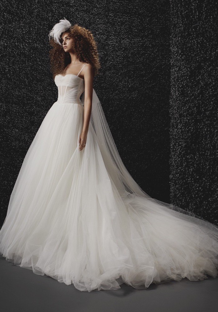 Vera Wang SS19 Bridal accented by a hand draped tulle overlay and